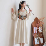 Kukombo French Romantic Dresses For Women 2022 Autumn Oil Painting Retro French Lace Square Collar Dress Elegant Robe Femme Vestidos