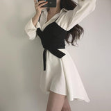 Kukombo Shirt Dress for Women 2022 Summer Korean Style Clothing Chic Fashion Elegant Long Sleeve Loose Turn-Down Collar New
