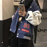 Kukombo Women's Casual Oversized Baseball Jackets Letter Print Long Sleeve Harajuku Boyfriend Baggy Bomber Coat Outwear Y2K Streetwear