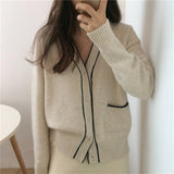 Kukombo 2022 Winter Spring Women's Sweaters Loose Fashionable Knitwear Korean Knitted Ladies Covered Button Cardigans SWC7752