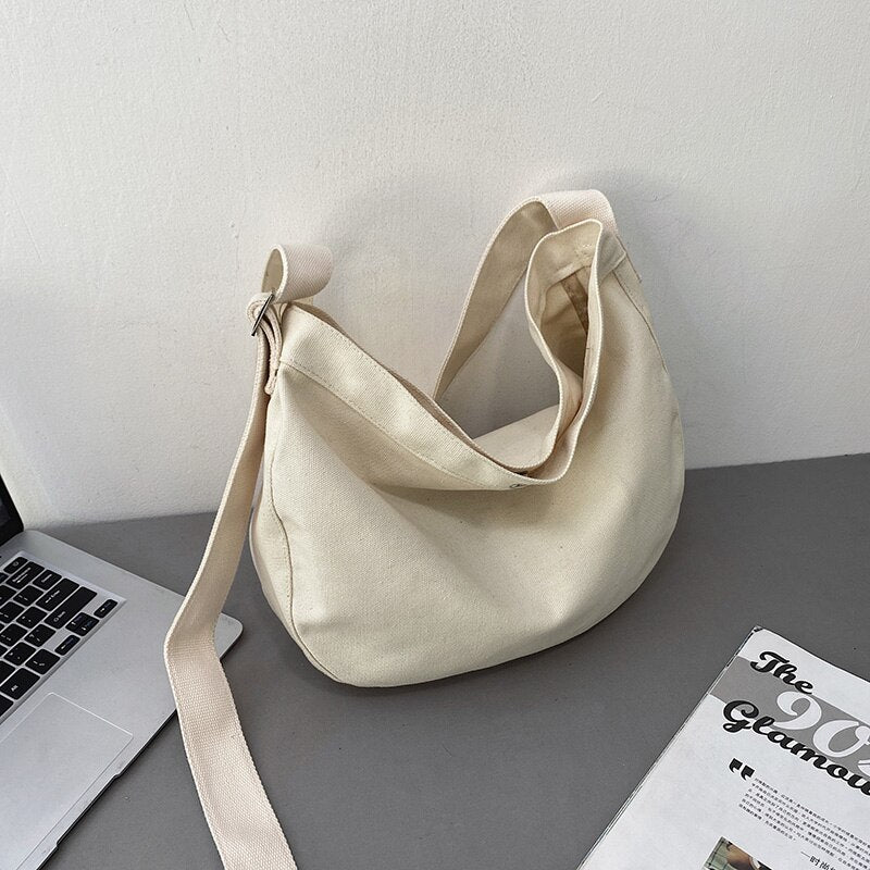 Back To College 2023 Women Canvas Shoulder Bag Large Capacity Ladies Shopping Bags Casual Crossbody Bags Solid Color Students Messenger Bag