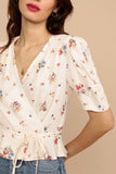 Kukombo Vintage Floral Print Women Shirt Elegant Summer Top With Sashes V Neck Short Sleeves Holiday Chiffon Shirt Femme Vestidos