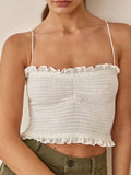 Kukombo Women France Camis Crop Top Pleated Camisole Black White Ladies Camis Sleveeless Spaghetti Tank Top