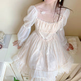 Kukombo Vintage Fairy Dress Women Elegant French Long Sleeve Lace Princess Dress Autumn High Waist Korean Party Dress Casual Sweet
