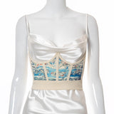 Kukombo 2022 Print Fishbone Crown Patchwork Y2K Corset Top Summer Women Fashion Back To The Basics Streetwears