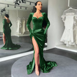 Kukombo Elegant Evening Gala Dresses Women Square Collar Long Sleeve With Gloves Folds High Slit Floor Length Dress Autumn 2022