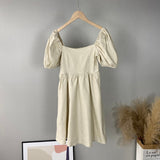 Christmas Gift Msfancy Summer Cotton Mini Dress Women 2021 Square Collar Puff Sleeve Vestido De Mujer Boho Casual Robes