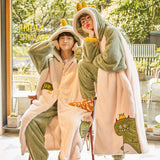 Christmas Gift Cute Warm Thicken Hooded Pajamas Women Autumn and Winter Plush Cartoon Slepwear Set Plus Velvet Male Home Wear Couple Pyjama