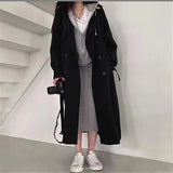 Christmas Gift Woman Windbreaker Coat Black Retro British Style Spring Medium Long Korean Preppy Style 2021 Fashion Loose Women Oversize Coat