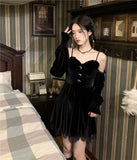Graduation Gift Big Sale Gothic Black Velvet Dress Evening Party Long Sleeve Y2k Mini Dress Women Vintage Elegant One Piece Dress Korean 2023 Autumn
