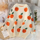 Christmas Gift Autumn and Winter New Sweater Pullover, Cherry Pattern Long Sleeve Sweater, Retro Sweet Beauty High Collar Knitted Pullover