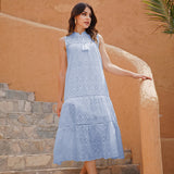 Christmas Gift Marwin Long Simple Casual Solid Hollow Out Pure Cotton Holiday Style High Waist Fashion Mid-Calf Summer Dresses NEW Vestidos