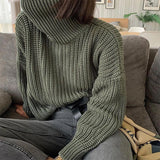 Christmas Gift Vintage Thicken Striped Women Sweaters Autumn Winter Turtleneck Pullovers Jumpers Female Korean Knitted Tops Femme 2021