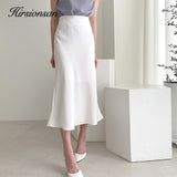 Hirsionsan New Summer Satin High Waisted Silk Skirts Women 2021 Silk Office Female Basic A-line Skirt Chic Elegant Ladies Skirt