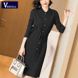 Christmas Gift Women Knitted Dresses Solid Female Long Sleeve Dress 2021 New Autumn Winter Turn-down Collar Button Solid Slim Dresses