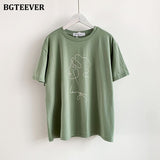 Christmas Gift BGTEEVER Summer Abstract Human Face Printed Women T-shirt Fashion Short Sleeve Women Tops White Tees Round-neck Female Tops 2021