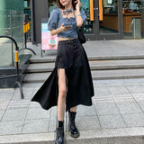 Christmas Gift 2 Piece Set Women Summer 2022 Gothic Black Skirt Korea Irregular Skirts+Crop Top Fashion Suits Sexy Streetwear Set Chic New
