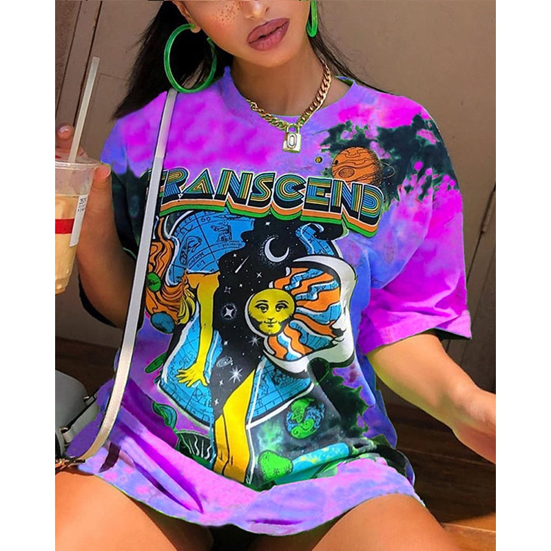 Christmas Gift High Street Oversized T-shirt Women Summer Y2K Clothes Plus Size Short Sleeve Harajuku O-neck Graphic Bodyfriend Tee Tops