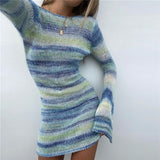Kukombo Autumn Outfits Tie Dye Mini Knitted Sweater Dress Women Long Sleeve Sexy Backless Beach Bodycon Dress For Women Winter Clothing