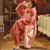 Christmas Gift Women's Pajamas Thick Warm Sleepwear Coral Fleece Robe Autumn and Winter Plush Plus Size Loose Home Clothes Nightgowns for Women