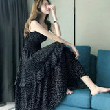 Christmas Gift Dresses Women Elegant Dot Fashionable Chiffon Casual Korean Style Sleeveless Spaghetti Strap Summer Femme Soft Stylish Basic Ins