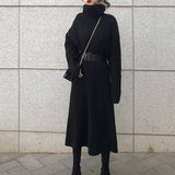 Christmas Gift Elegant Turtleneck Thicken Warm Loose Women Knitted Dress Solid Casual Vestidos Femme Autumn Winter Straight Sweater Maxi Robe