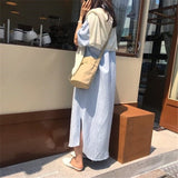 Kukombo New 2022 Women Summer Shirt Dress Single Breasted Oversize Korean Style Vintage Split Lace Up Pure Long Dress DR2628
