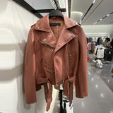 Christmas Gift New 2021 Autumn Sashes Pu Faux Leather Jacket Women Zipper Slim Short Biker Jackets Coat Female Outwear Tops casacos feminino