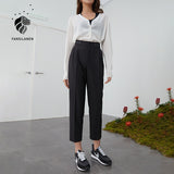 Christmas Gift FANSILANEN Casual Office Lady Black Suit Pants Women Elegant High Waist Trousers Spring Summer Pleated Straight Pants Female