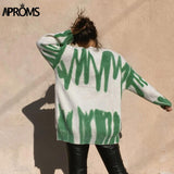 Christmas Gift Aproms Green Stripes Print Oversized Sweaters Women Winter Korean Fashion Long Pullovers Christmas Streetwear Loose Outwear 2022
