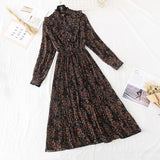 Christmas Gift 2021 Spring and Autumn New Style Floral-Print Chiffon Dress Women's French Vintage Base Dress Fairy Immortal Dress