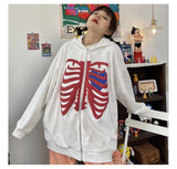 Kukombo Zip-Up Y2K Harajuku Oversized Skeleton Hoodie Goth Hoodies Female Women Grunge Hooded With Zipper Hood Skull Sweatshirt Women