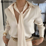 Christmas Gift BGTEEVER Chic Turn-down Collar Scarf  Women Shirts 2021 Spring Summer Ladies Single-breasted Blouses Tops Elegant Female Tops