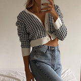 Christmas Gift Women Cardigans Sweater Plaid Print Vintage V Neck Elegant Chic Short Sweater Tops Spring Fashion Jumper Lady Streetwear