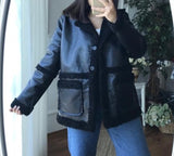 Kukombo Fur Leather Coat Oversized Black Autumn Thick Warm Casual Loose Long Sleeve Plus Size Fuax Fur Winter Jacket