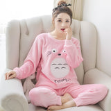 Christmas Gift Wholesale 2021 WAVMIT Autumn Winter Women Warm Flannel Pajama Set Thicken Girl Print Pyjama Set Long Sleeve Sleepwear Set Women