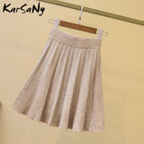 Christmas Gift Knitted Pleated Mini Skirt Women Spring 2021 Short Skirts Womens High Waist Pleated Knit Skirts For Women Vintage Skirt Mini