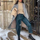 Christmas Gift Yiyiyouni Autumn Winter Fleece Loose Leather Trousers Women High Waist Zipper Fly Casual Pink PU Leather Pants Female 2021 New