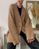 Christmas Gift Yiyiyouni Autumn Winter V-Neck Loose Cardigans Women Single Breasted Casual Oversized Sweater Female Long Sleeve Knitted Jumpers