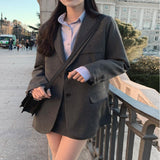 Kukombo Office Ladies Notched Collar Plaid Women Blazer Single Breasted Autumn Jacket Casual Pockets Female Suits Coat suit skirt