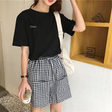 Kukombo Women Short Sleeve T-Shirts Loose Casual Letter Embroidery O-Neck Korean Style Fashion All-Match Student Streetwear Ulzzang Chic