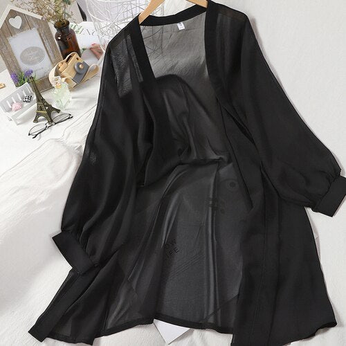 Neploe Korean Women Long Sleeve Chiffon Blouses Vintage V Neck Solid L ...
