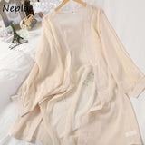 Neploe Korean Women Long Sleeve Chiffon Blouses Vintage V Neck Solid Long Feamle Shirts Summer Outwear Blusas Mujer 1E418