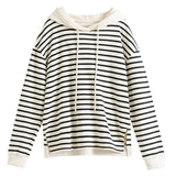 Christmas Gift FANSILANEN Hoodies Women's Striped Hooded Sweater Loose Korean Style Pullover Top Women Long Sleeve Round Neck Sweatshirt Hoodie