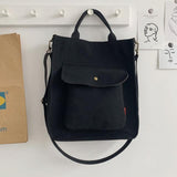 Kukombo  Corduroy Shoulder Bag Women Vintage Shopping Bags Zipper Girls Student Bookbag Handbags Casual Tote With Outside Pocket