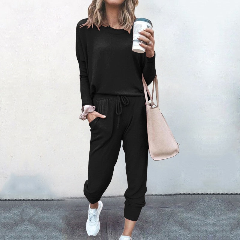 Tracksuit Women 2 Piece Set Loose Comfortable Simple Style Solid Color Long Sleeve Casual Suit Clothes 2020 top Spring Autumn