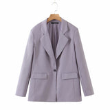 Kukombo Women New Fashion Single Button Large Profile Blazer Coat Vintage Long Sleeve Female Outerwear Chic Femme Vestidos