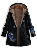 Christmas Gift Women Winter Coat Casual Floral Print Hooded Zipper Cotton Womens Coat Vintage Pocket Zipper Loose Plus Size Female Outwear