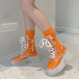 Kukombo Women Boots Transparent Platform Shoes Jelly Fashion Autumn Casual Goth Ankle Harajuku +Socks