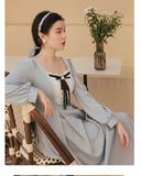 Kukombo Sweet Retro Kawaii Dresses For Women Autumn Bowknot Lace Square Neck Elegant Long Sleeve Palace Style Retro Dress Party Vestido